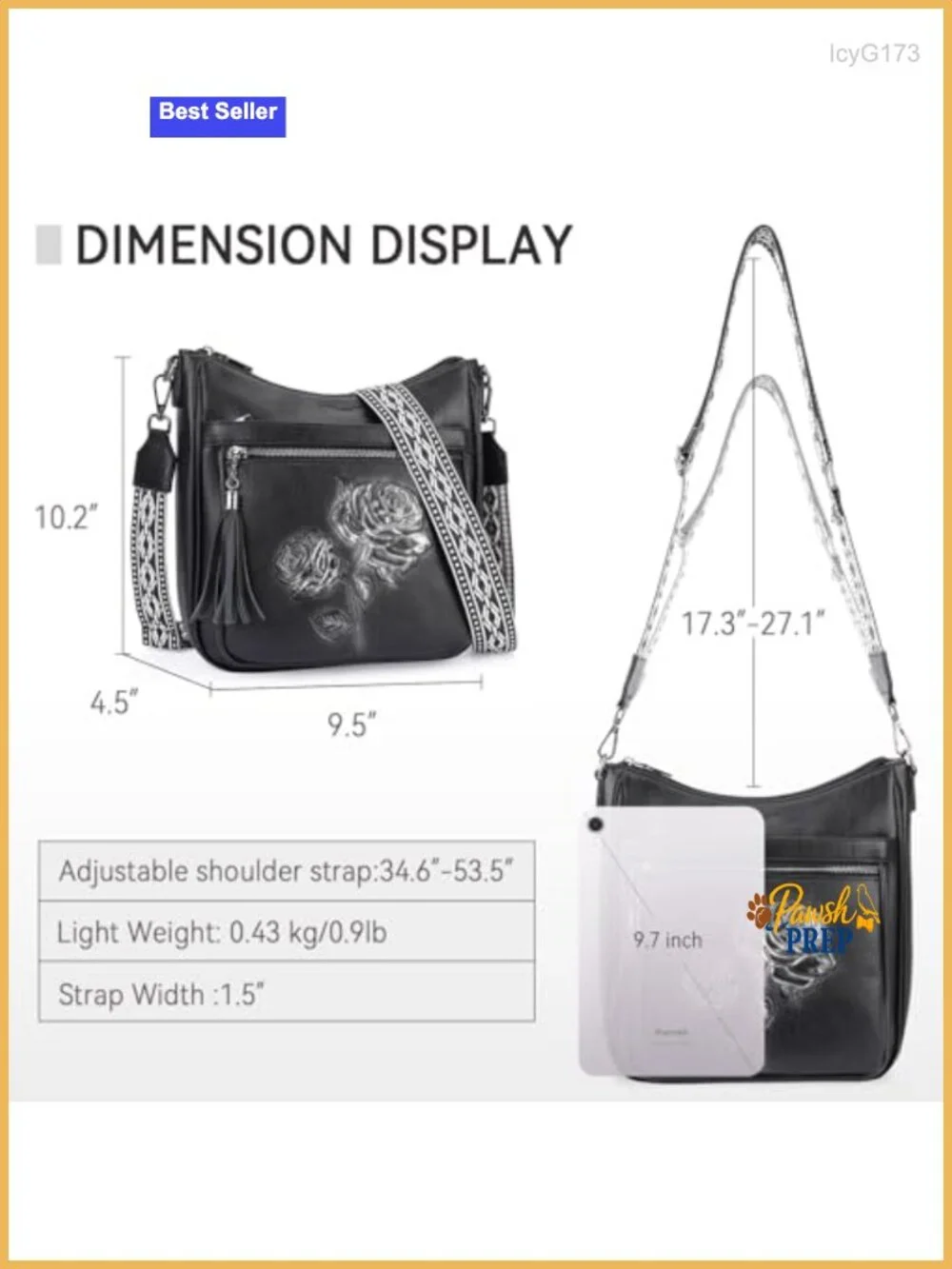 Vegan Leather Hobo Crossbody Bag Embossed Floral Purse
